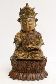 Chinese Ming gilt bronze sculpture of deity, c1500AD