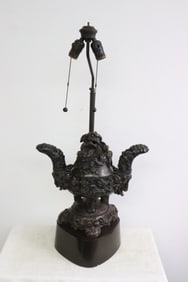 Chinese shoushan stone carved covered censer, make as lamp
