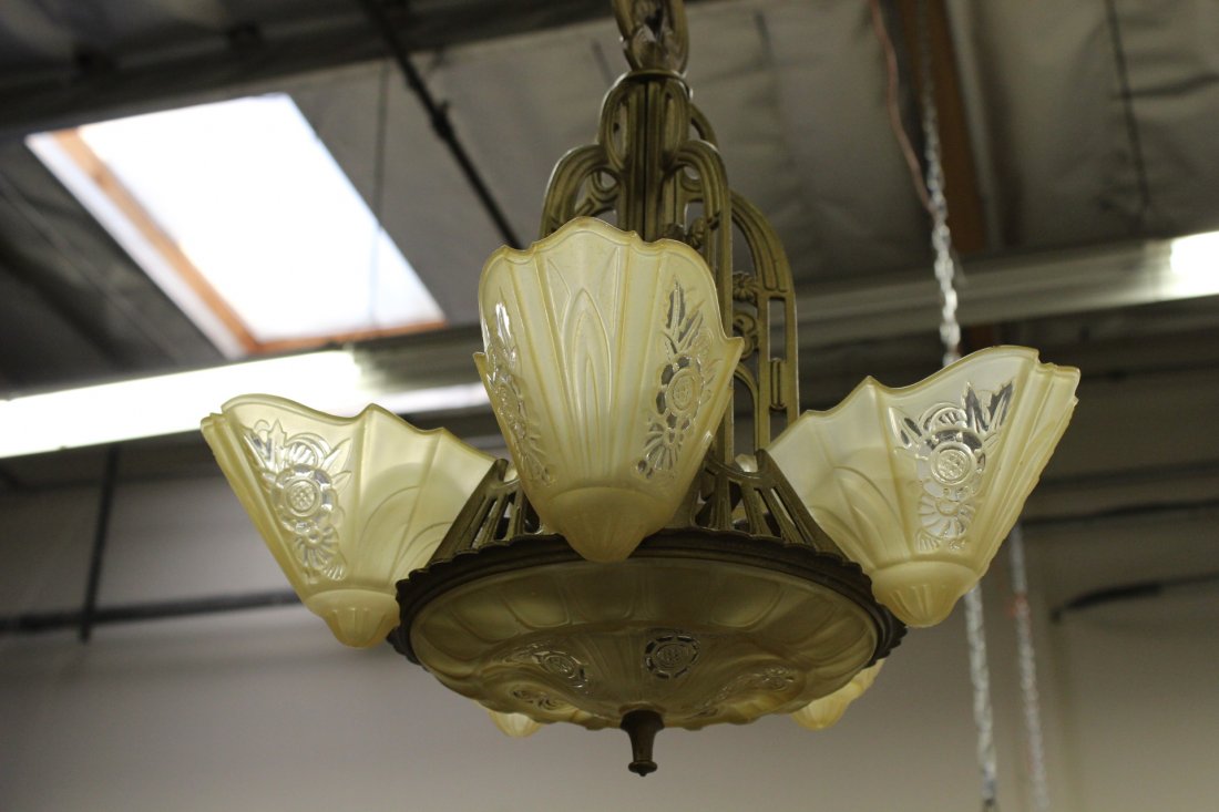 A fine art deco ceiling light: A fine art deco ceiling light, 21"Hx17.25"dia