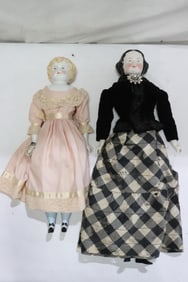 2 antique German china head dolls