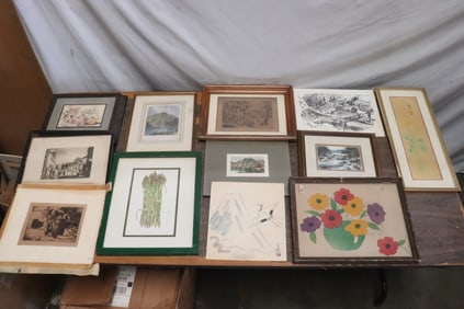 Lot of misc. paintings, etchings, etc.