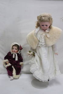 Armand Marseille 126, and a rare paper Mache doll: 2 antique dolls (19.2"H, 27.5"H); Armand Marseille 126, and a rare paper Mache doll