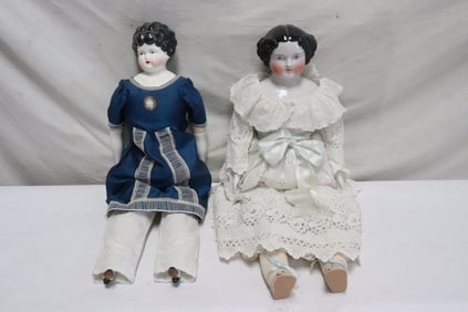 2 large antique German china head dolls