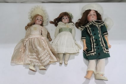3 antique German bisque head dolls
