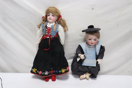 2 antique German bisque head dolls