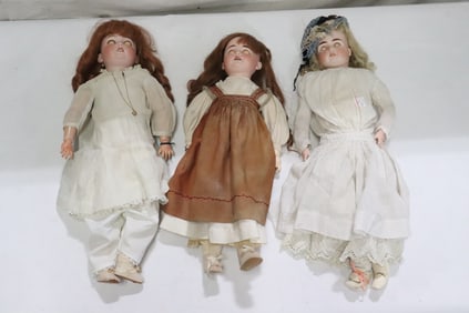 3 antique German bisque head dolls