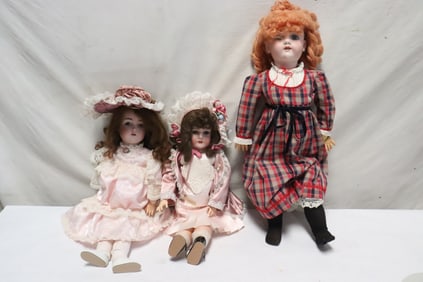 3 antique German bisque head dolls
