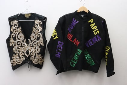 a lady's fancy sequin vest, and a lady's fancy jacket