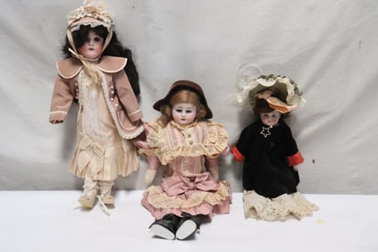 3 antique German bisque head dolls