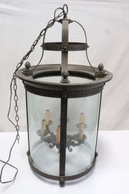 Large vintage brass and glass ceiling light