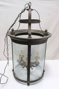 Large vintage brass and glass ceiling light: Large vintage brass and glass ceiling light, 37"x20.4"dia
