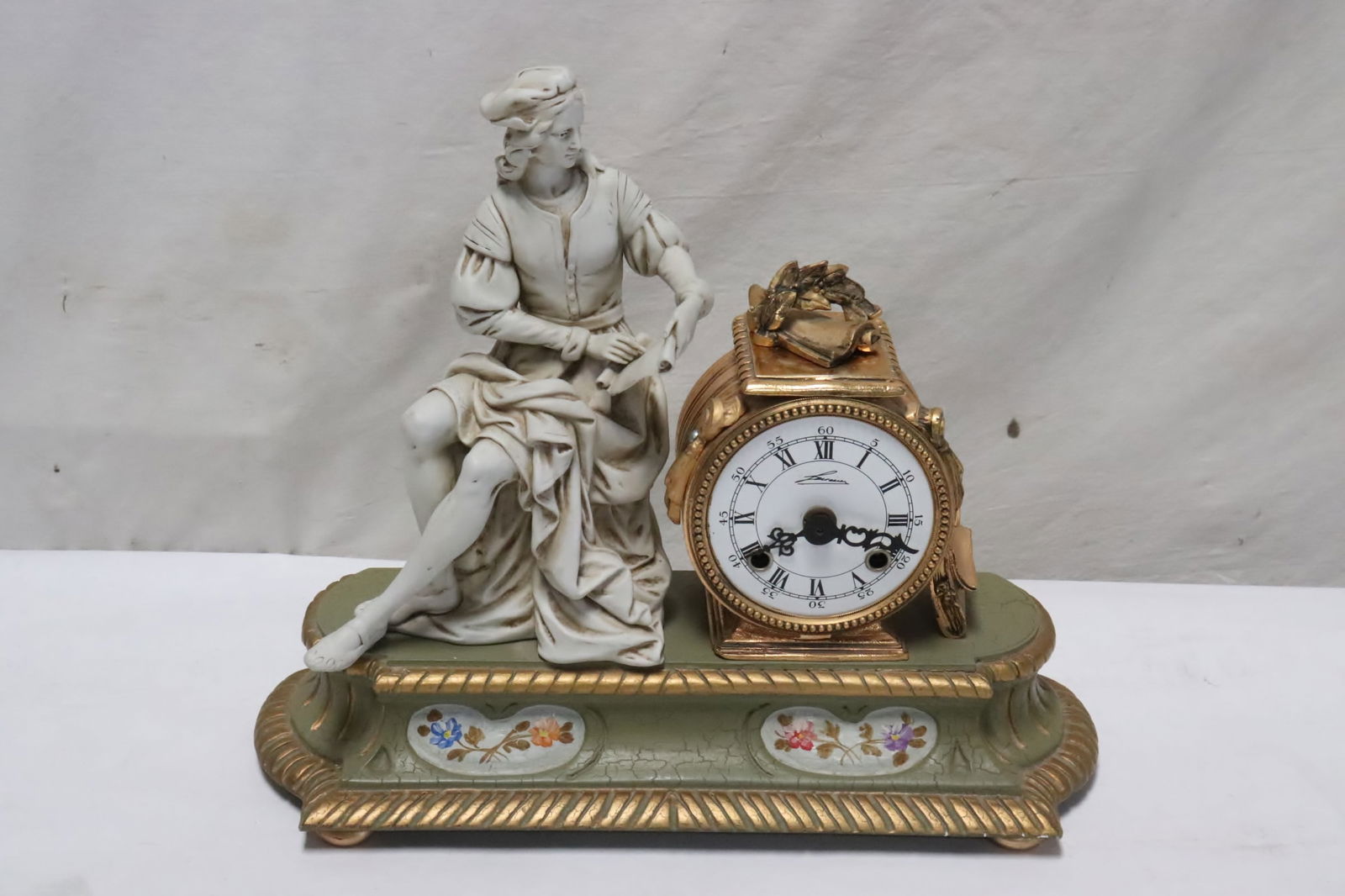 antique table clock w/ bisque sculpture (1 of 10)