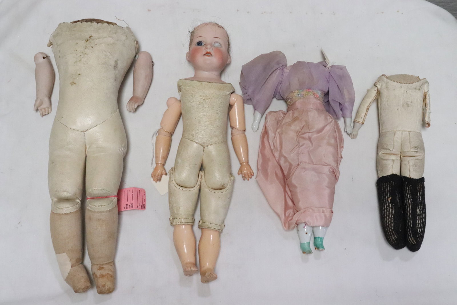 4 antique dolls/ doll bodies: 4 antique dolls/ doll bodies, 9.7"H - 13"H