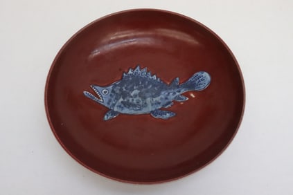 Chinese blue on red porcelain plate
