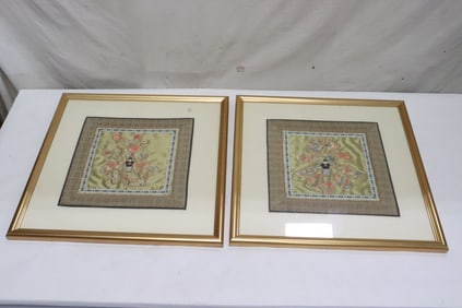 2 Chinese framed embroidery panels