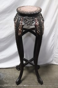 Chinese antique rosewood marble top pedestal stand w/ MOP inlaid