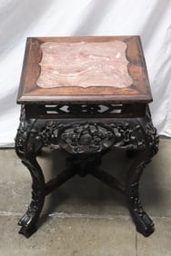 Chinese 19th c. marble top rosewood square stool
