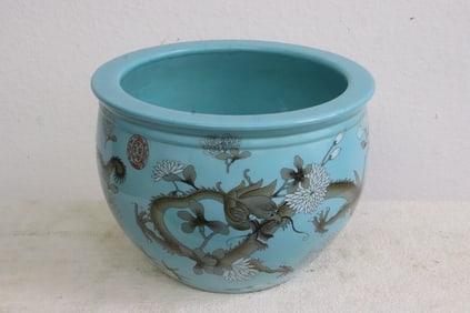 Chinese blue background famille rose planter