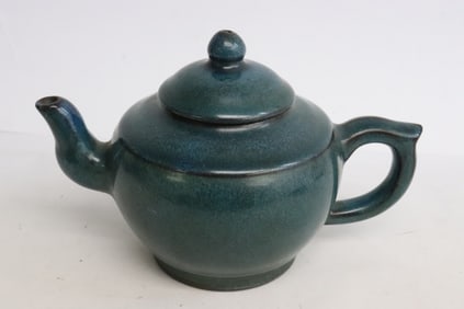 A blue glazed Yixing teapot