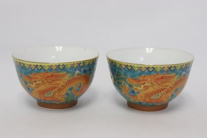 2 famille rose porcelain teacups