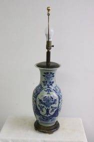 Chinese antique b&w porcelain vase, made as lamp