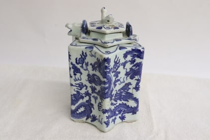 Unusual Chinese b&w porcelain jacket wine pot