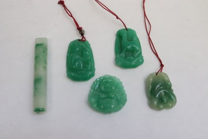 5 jadeite like stone carved ornaments