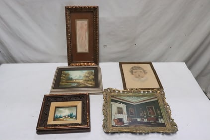 6 paintings; oil, etc.