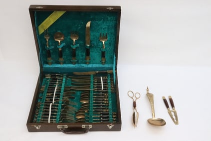 Set of Thailand bronze dinner flatware set w/ box