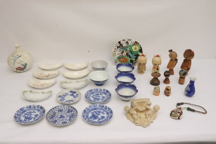 Lot of misc. porcelain, wood dolls