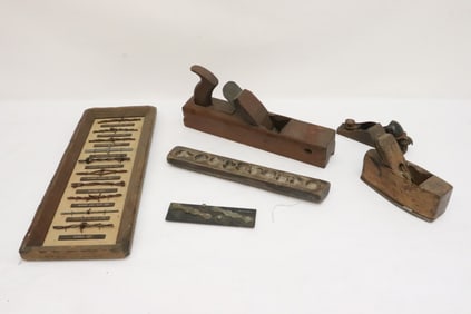 Lot of tools, & a panel of antique fence wire samples