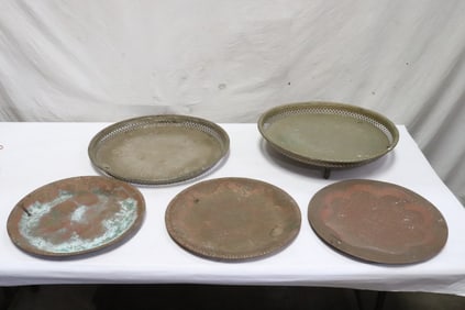 3 Persian copper platters, & 2 Persian S/P platters