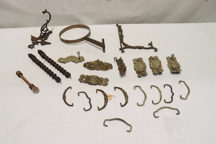 Lot of antique dresser pulls & furniture parts