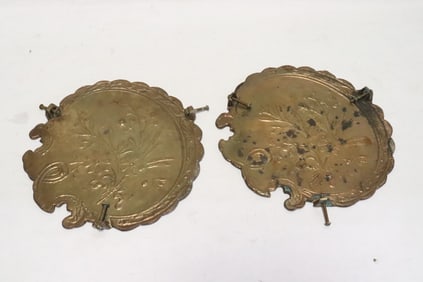Pair gilt metal wall hanging plaques