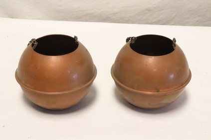 Pair antique copper hanging censers
