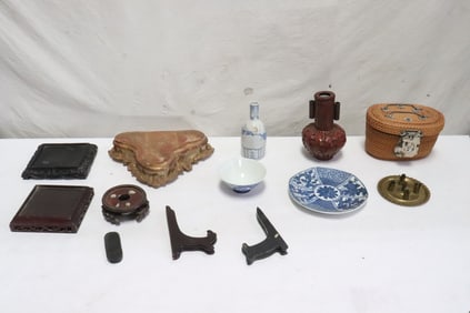 Lot of Asian misc., stands, porcelain, etc.