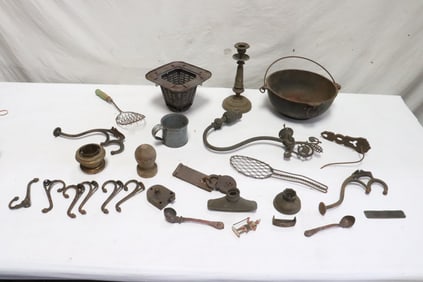 Lot of antique copper, cast iron items