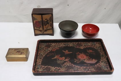 5 pieces Japanese lacquer items