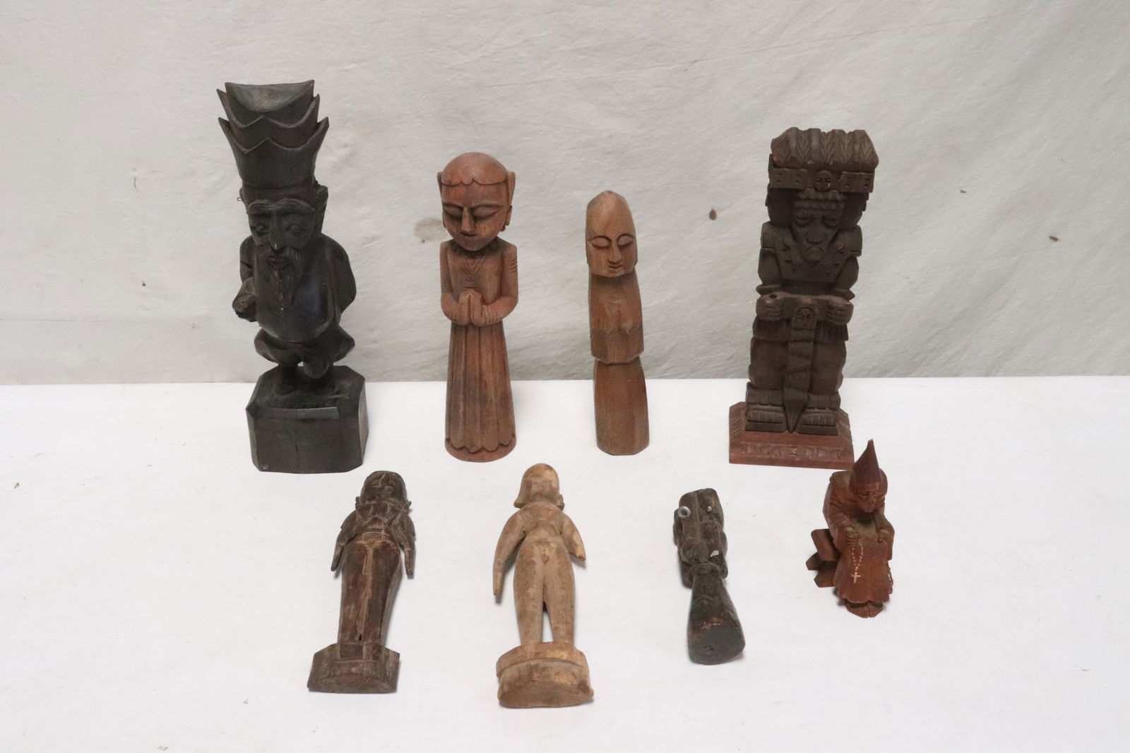 Lot of vintage wood carved figures: Lot of vintage wood carved figures, 6.25"H - 12.2"H