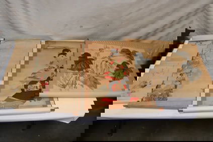 4 Chinese print scrolls, tears, damage