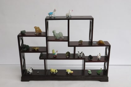 Chinese rosewood curio stand w/ miniature animals