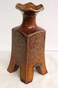 Unusual brown glazed porcelain footed vase
