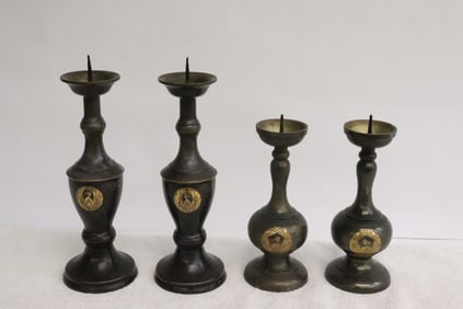 4 Japanese bronze candle holders