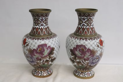 Pair Chinese cloisonne vases