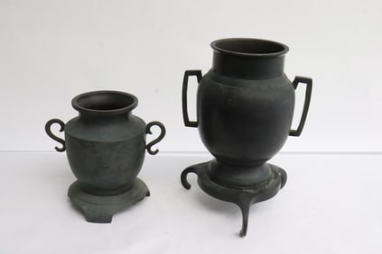 2 Japanese brass footed censers