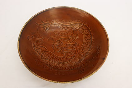 Unusually large brown glazed porcelain bowl