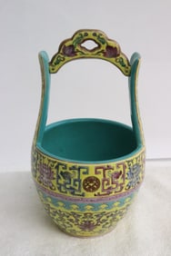 Chinese famille rose porcelain handled water jar