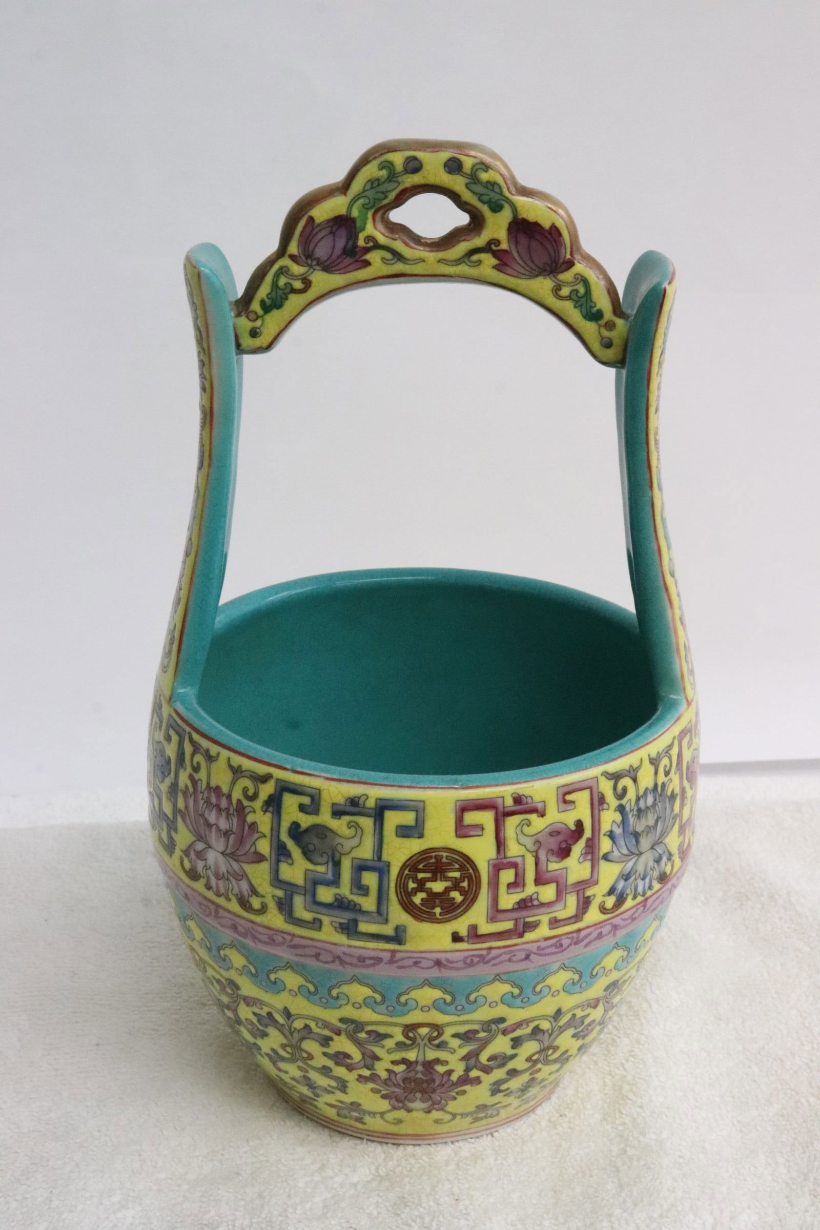 Chinese famille rose porcelain handled water jar (1 of 8)