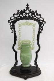 Fine light celadon jade carved censer on stand