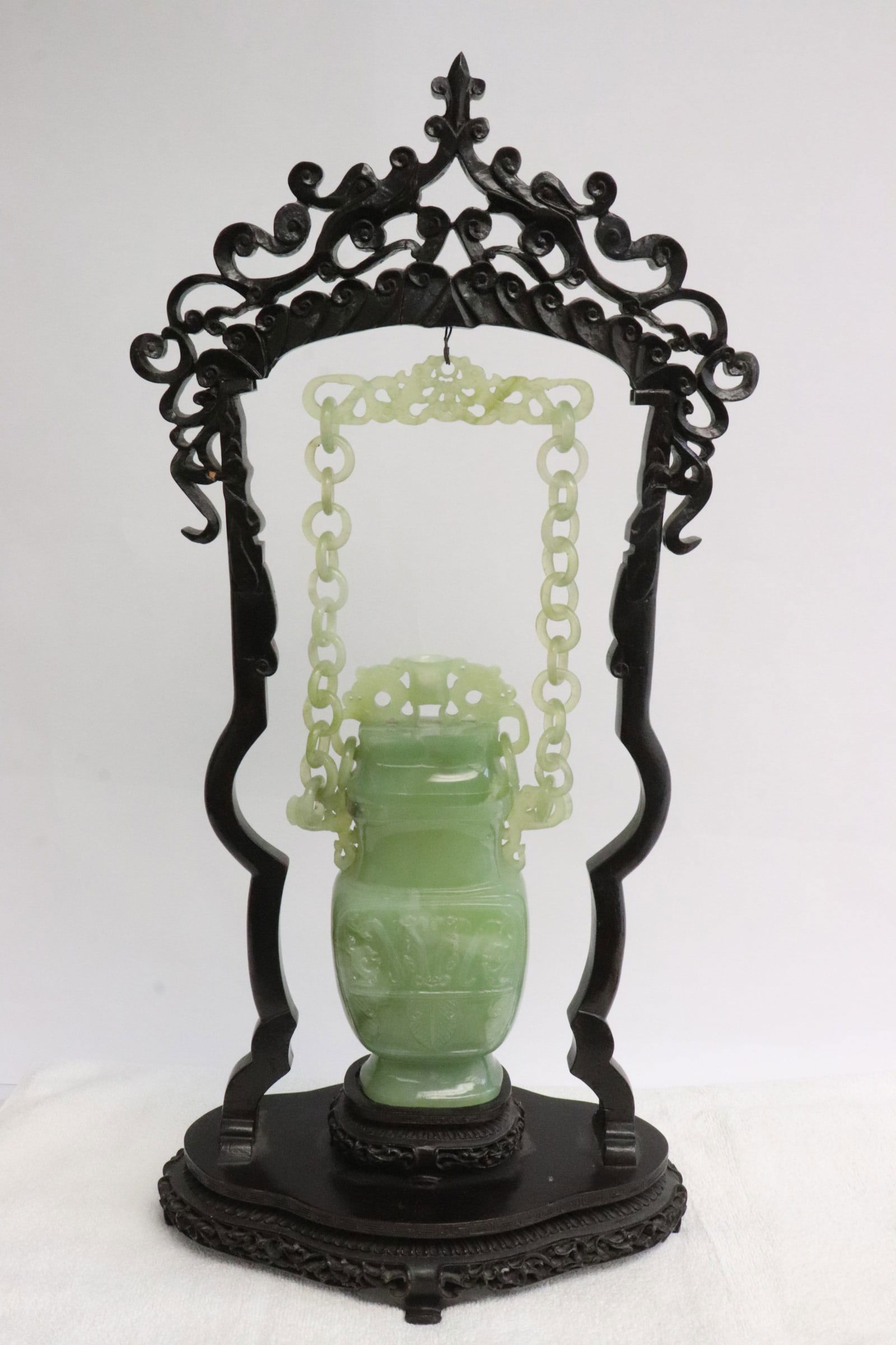 Fine light celadon jade carved censer on stand (1 of 16)